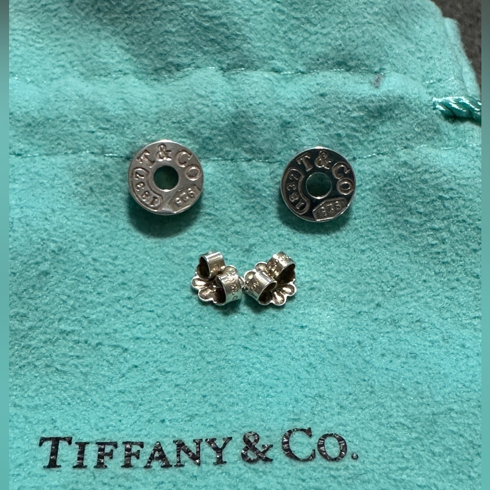 Tiffany & Co 1837 Engraved Circle Vintage Silver Earrings in 925 Sterling Silver